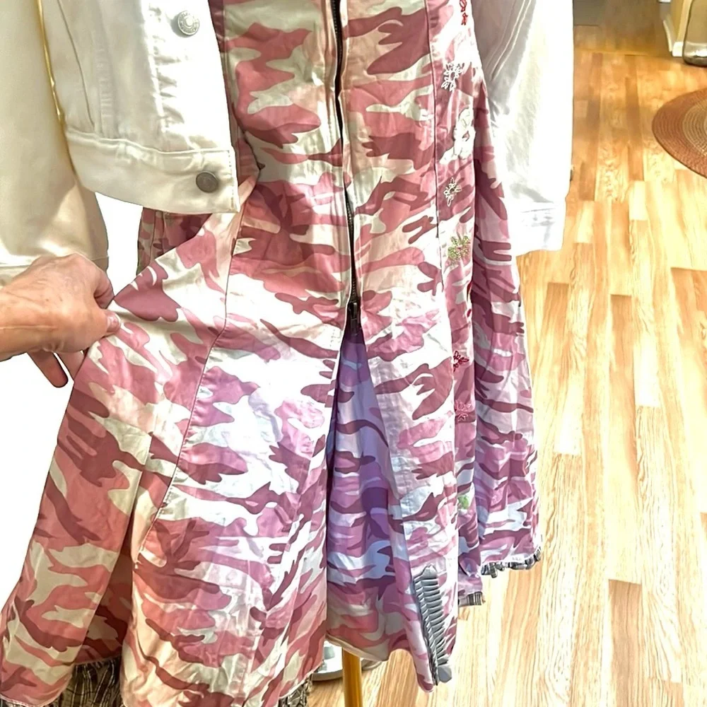 Y2K Pink Camo Patchwork Skirt Boho Reworked Indie Festival Statement Size Small - Picture 8 of 9